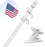 Barcetine 5ft Stainless Steel Flag Pole for House, Tangle Free Design with Two-Position Bracket, White,...